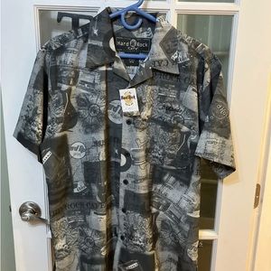 Hard Rock Café Men’s Button-Down All Over Print NWT Black Sz Medium